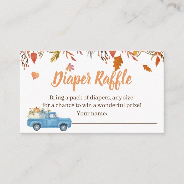 Fall Baby Shower Diaper Raffle Card for a Boy (Front)