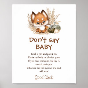 Fall Baby Shower Don't Say Baby Game Sign Poster