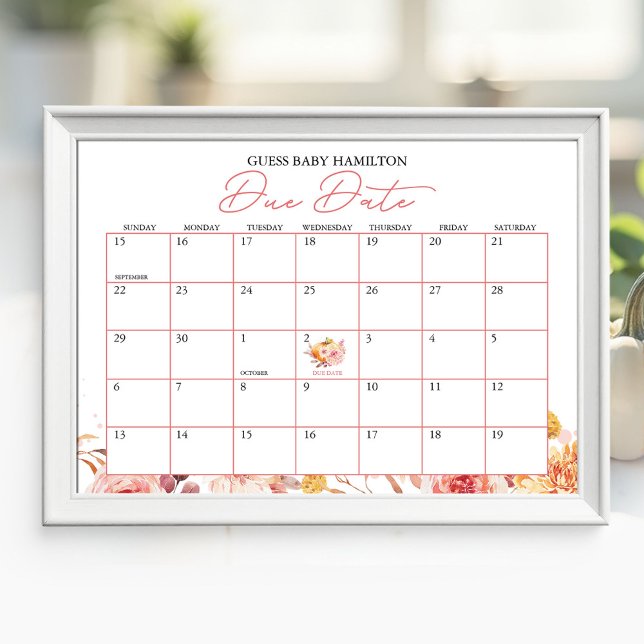 Fall Baby Shower Due Date Calendar Poster (Creator Uploaded)