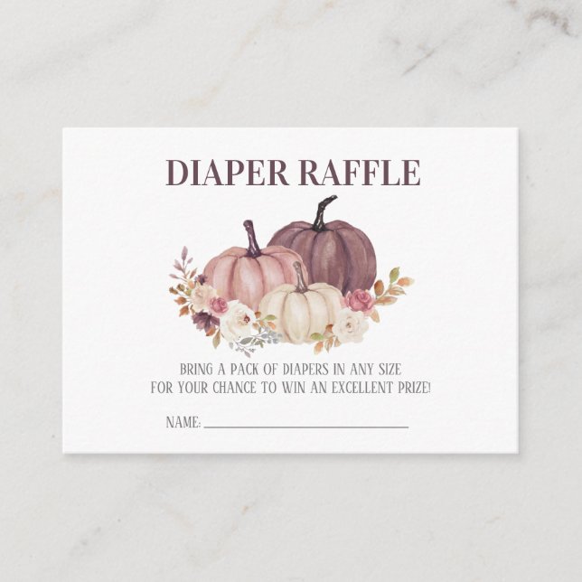 Fall Baby Shower, Floral Pumpkins Diaper Raffle Enclosure Card (Front)