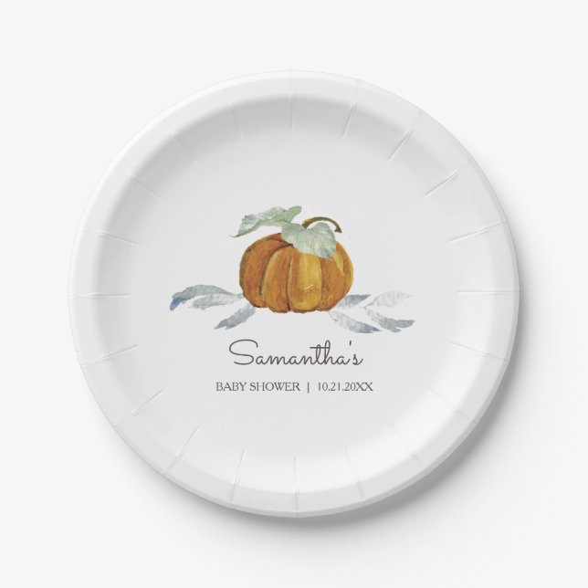 Fall Baby Shower Gender Neutral Pumpkin Paper Plate (Front)