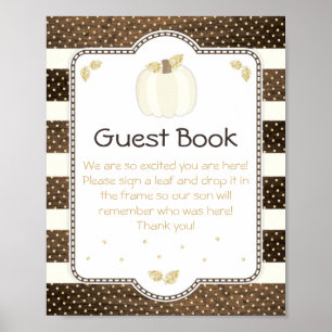 Fall Baby Shower Guest Book Sign, Pumpkin on Wood