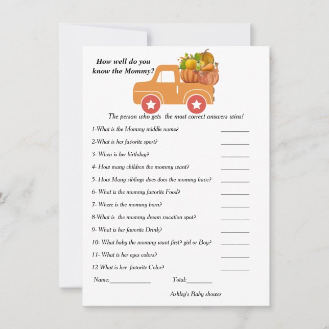 Fall  Baby shower How well do you know the mummy   Invitation (Front)