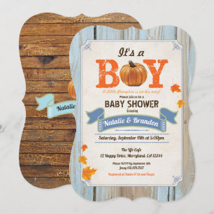 Fall baby shower invitation rustic pumpkin wood