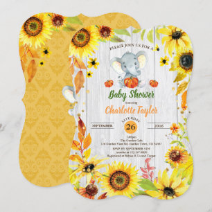 Fall baby shower invitation sunflower elephant