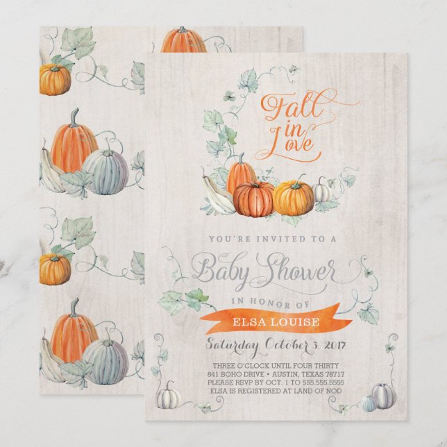 Fall Baby Shower Invitations - Autumn Pumpkins (Front/Back)