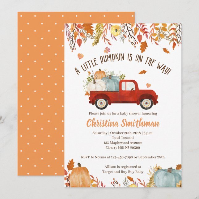 Fall Baby Shower Invitations for a Boy (Front/Back)