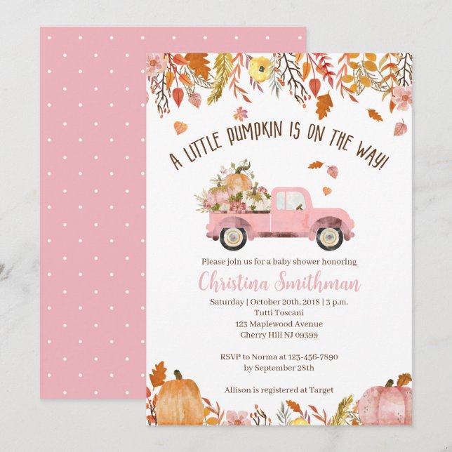 Fall Baby Shower Invitations For A Girl (Front/Back)