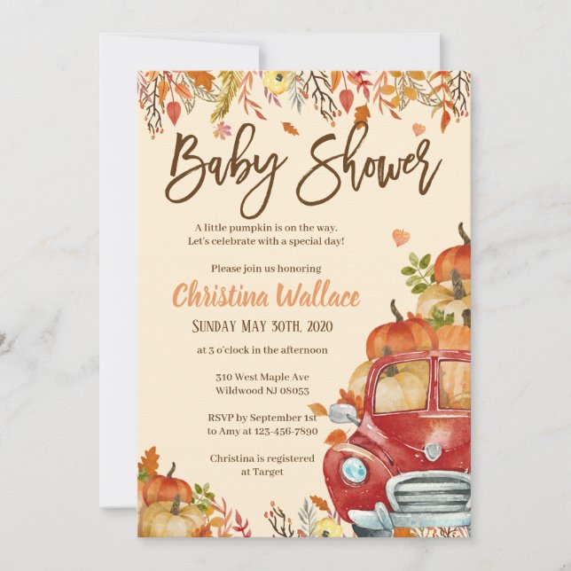 Fall Baby Shower Invitations Little Pumpkin (Front)