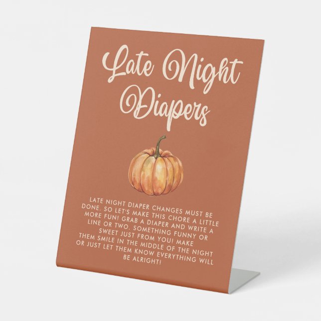 Fall Baby Shower Late Night Diapers Game Pedestal Sign (Front)