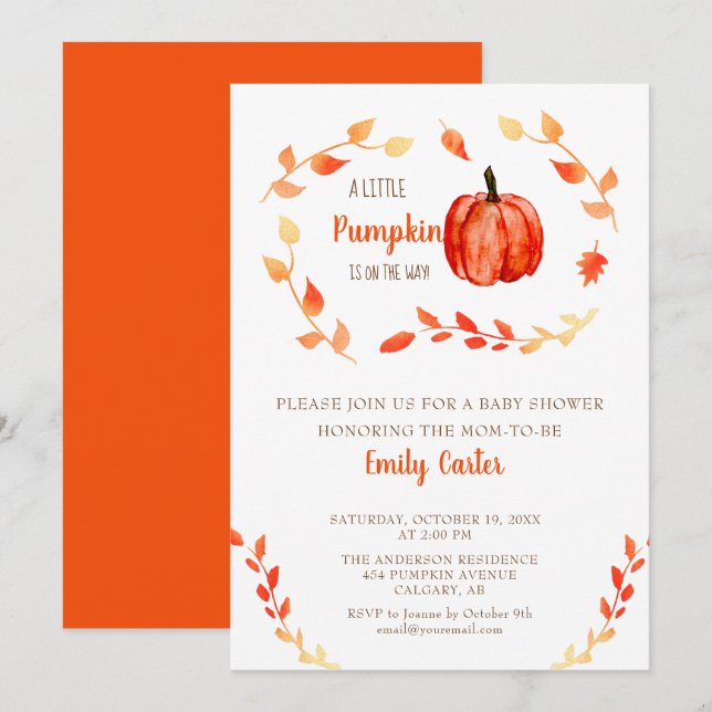 Fall Baby Shower Little Pumpkin Autumn Foliage Invitation (Front/Back)