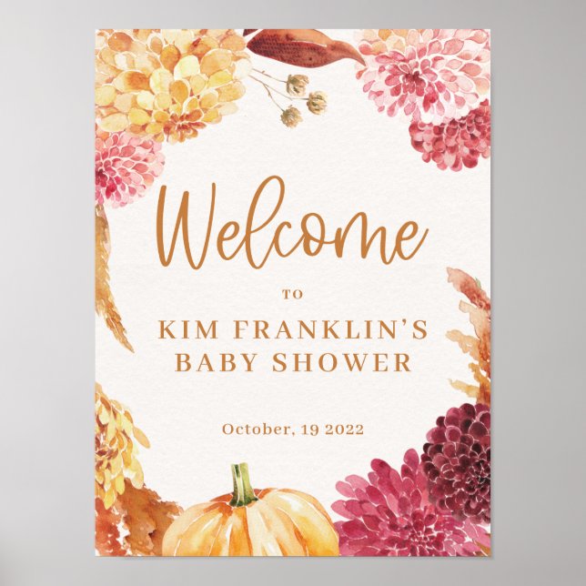Fall Baby Shower Little Pumpkin Welcome Sign (Front)
