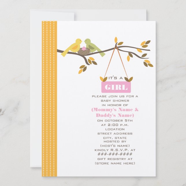 Fall Baby Shower Mummy & Daddy Birds & Pink Egg Invitation (Front)