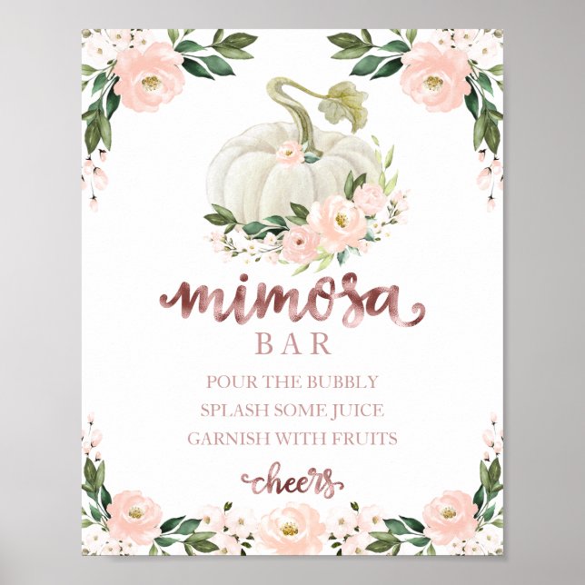 Fall Baby Shower Pink Gold Mimosa Bar Sign (Front)