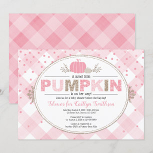 Fall baby shower pink gold pumpkin girl shower invitation