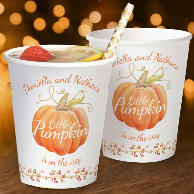 Fall baby shower pumpkin berry watercolor  paper cups (Creator Uploaded)