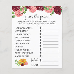 Fall Baby Shower   Pumpkin Price Guess Game