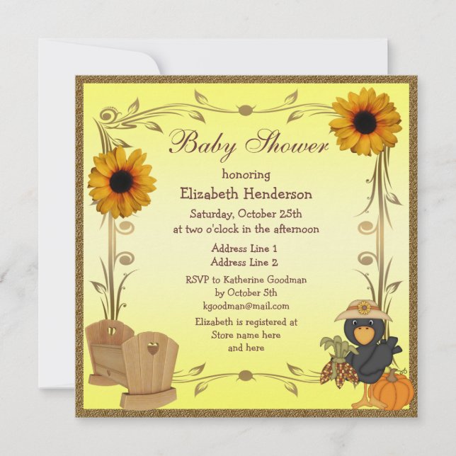 Fall Baby Shower Sunflowers, Crib & Crow Invitation (Front)