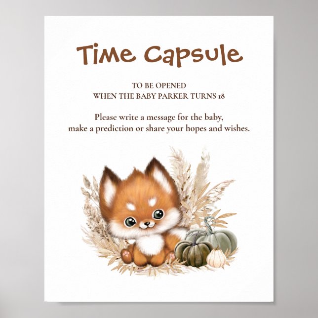 Fall Baby Shower Time Capsule Sign (Front)