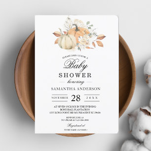 Fall Baby Shower   Watercolor Pumpkin & Floral Invitation