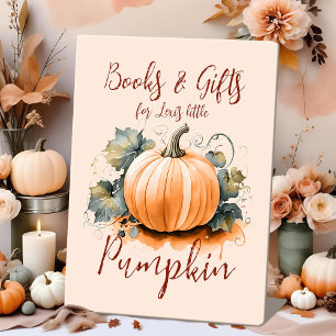 Fall Baby Shower Watercolor Pumpkin Gift Table Pedestal Sign