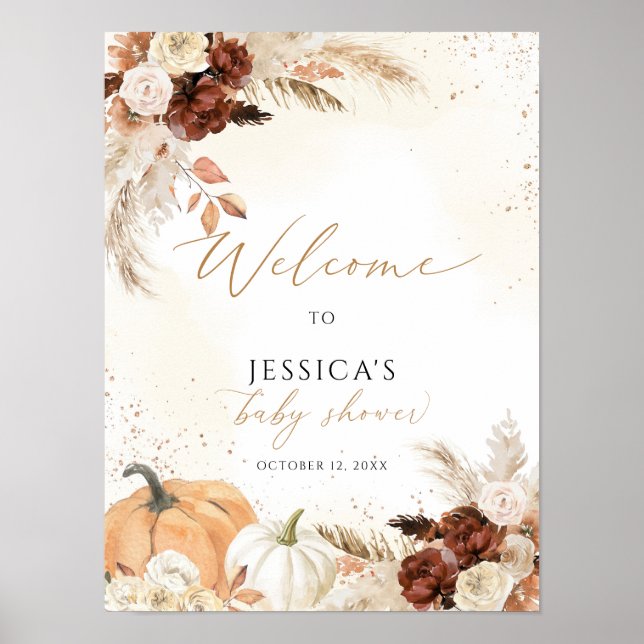 Fall baby shower welcome sign, little pumpkin sign (Front)