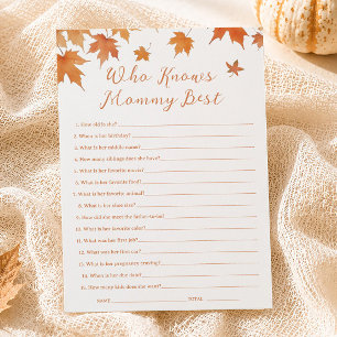 Fall Baby Shower Who Knows Mummy Best Game Card