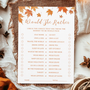 Fall Baby Shower Would She Rather Game Card