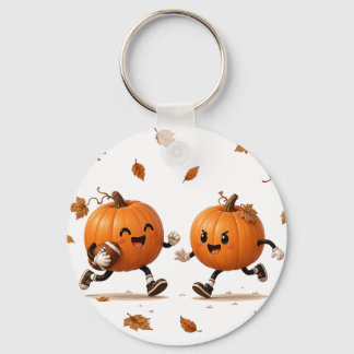 Fall Ball Pumpkin Football Autumn Leaves Key Ring