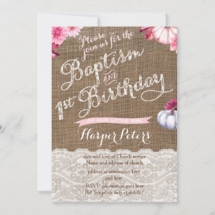 Fall Baptism 1st Birthday Celebration for girl Invitation
