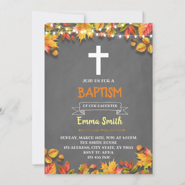 Fall baptism party invitation card (Front)
