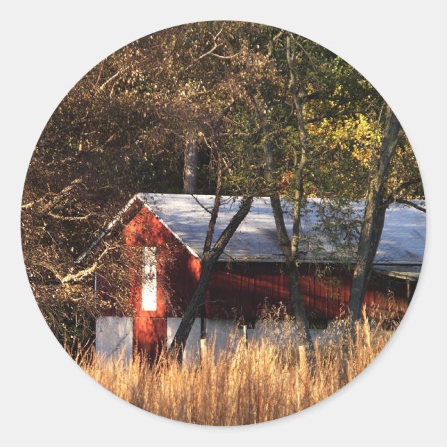 Fall Barn in Central Maryland Classic Round Sticker (Front)