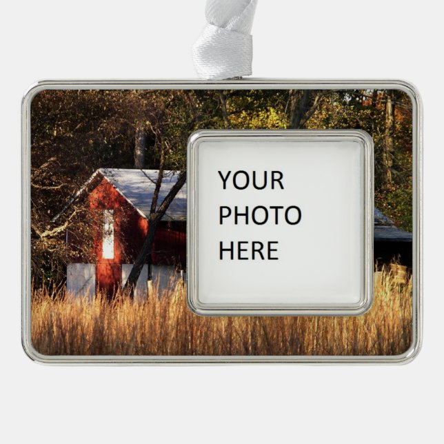 Fall Barn in Central Maryland Silver Plated Framed Ornament (Front)