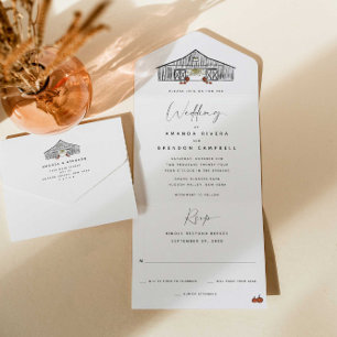 Fall Barn Pumpkins Wedding All In One Invitation
