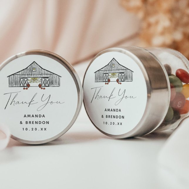 Fall Barn Pumpkins Wedding Thank You Classic Round Sticker (Creator Uploaded)