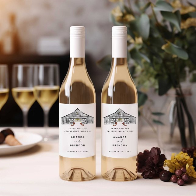 Fall Barn Pumpkins Wedding Wine Label (Creator Uploaded)