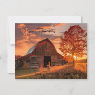 Fall barn sunset custom thanksgiving greeting holiday card