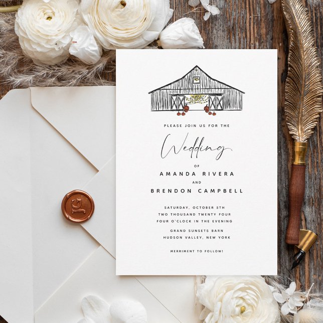 Fall Barn with Pumpkins Wedding Invitation (Creator Uploaded)