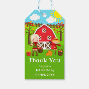 Fall Barnyard Birthday Blonde Hair Girl Thank You Gift Tags