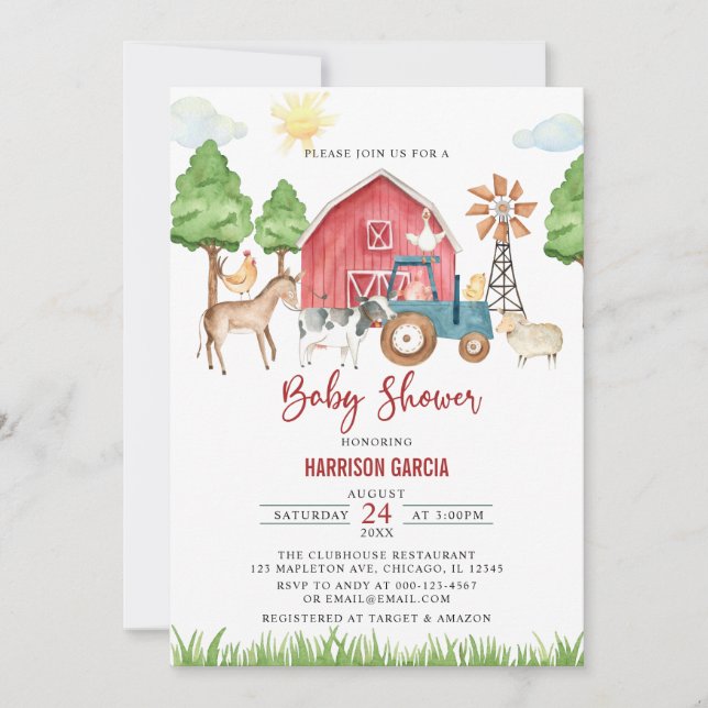 Fall Barnyard Farm Animals Baby Shower Invitation (Front)