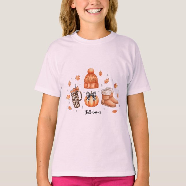 Fall Basics Cosy Autumn Aesthetic Pumpkin Leopard  T-Shirt (Front)