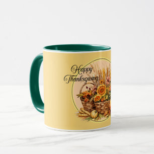 Fall Basket, Flowers, Pumpkins, Maize Thanksgiving Mug