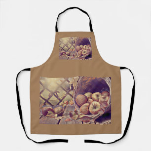 Fall basket of apples fruits watercolor vintage  apron