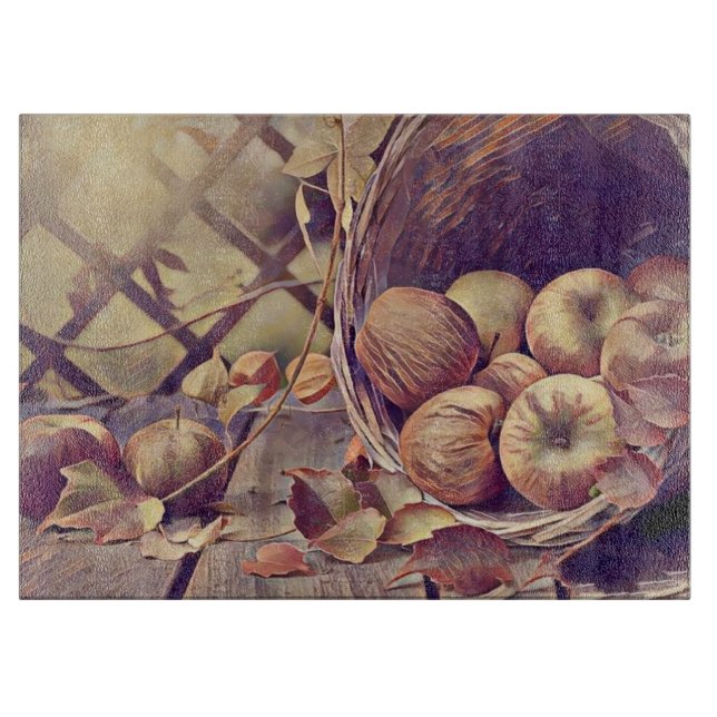 Fall basket of apples fruits watercolor vintage  cutting board (Front)