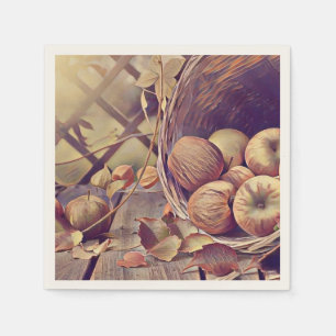 Fall basket of apples fruits watercolor vintage napkin