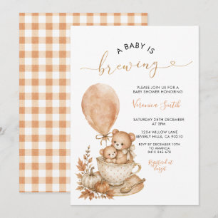 Fall Bear A Baby Is Brewing Shower Invitation