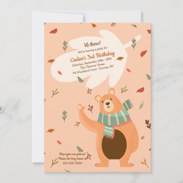 Fall Bear Birthday Party Invitation (Front)
