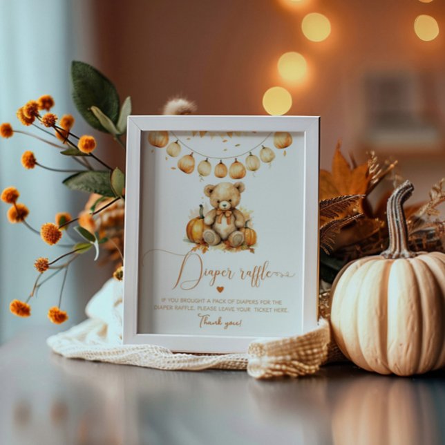 Fall bear Little pumpkin Diaper raffle baby shower Poster (Creator Uploaded)