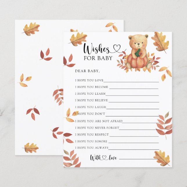 Fall bear - Party game | wishes for baby (Front/Back)