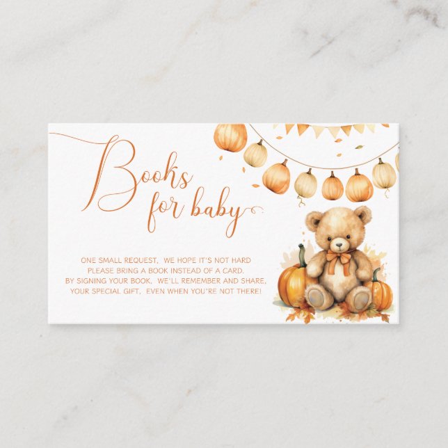 Fall Bear Pumpkin Books for baby ticket Enclosure Card (Front)